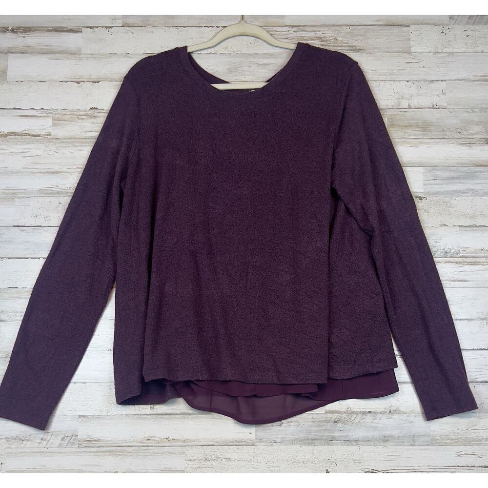 Bobeau Lightweight Sweater Womens L Purple Heathered Sheer Back Long Sleeve Top